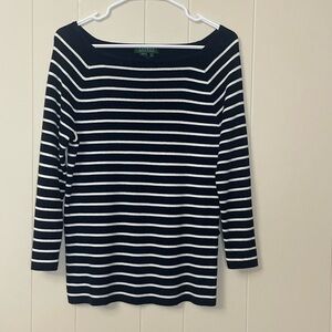 Lauren Ralph Lauren Navy and White Striped Knit Sweater